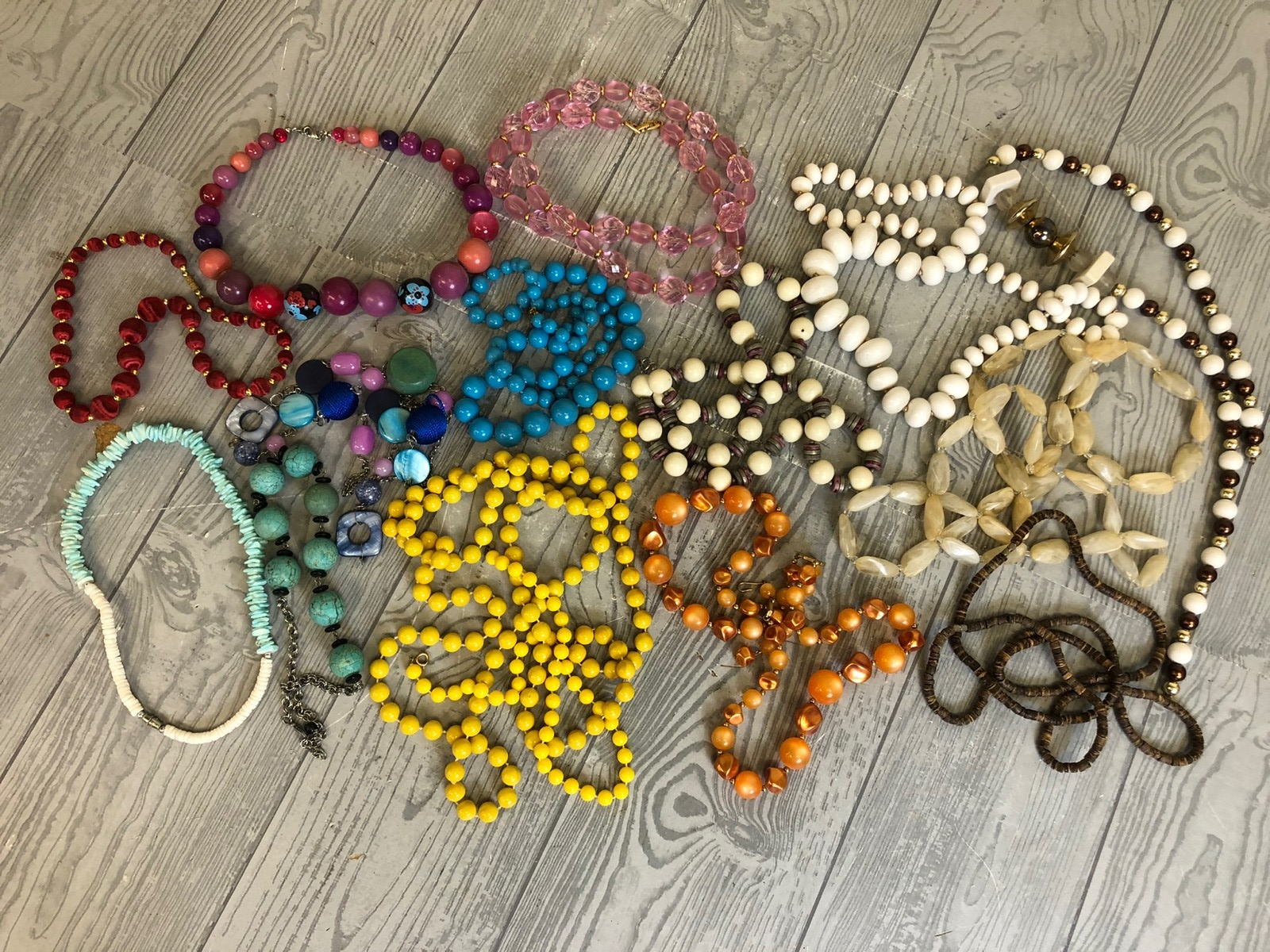 1.8 Pound Lot of Assorted Beaded Costume Necklaces- Different Colors and Styles