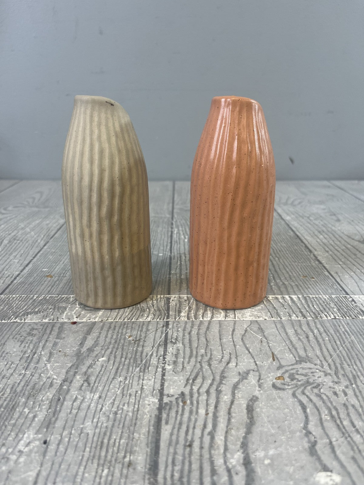 Pair of Anthropologie Bud Vases Small Stone Ware Ceramic Terracotta