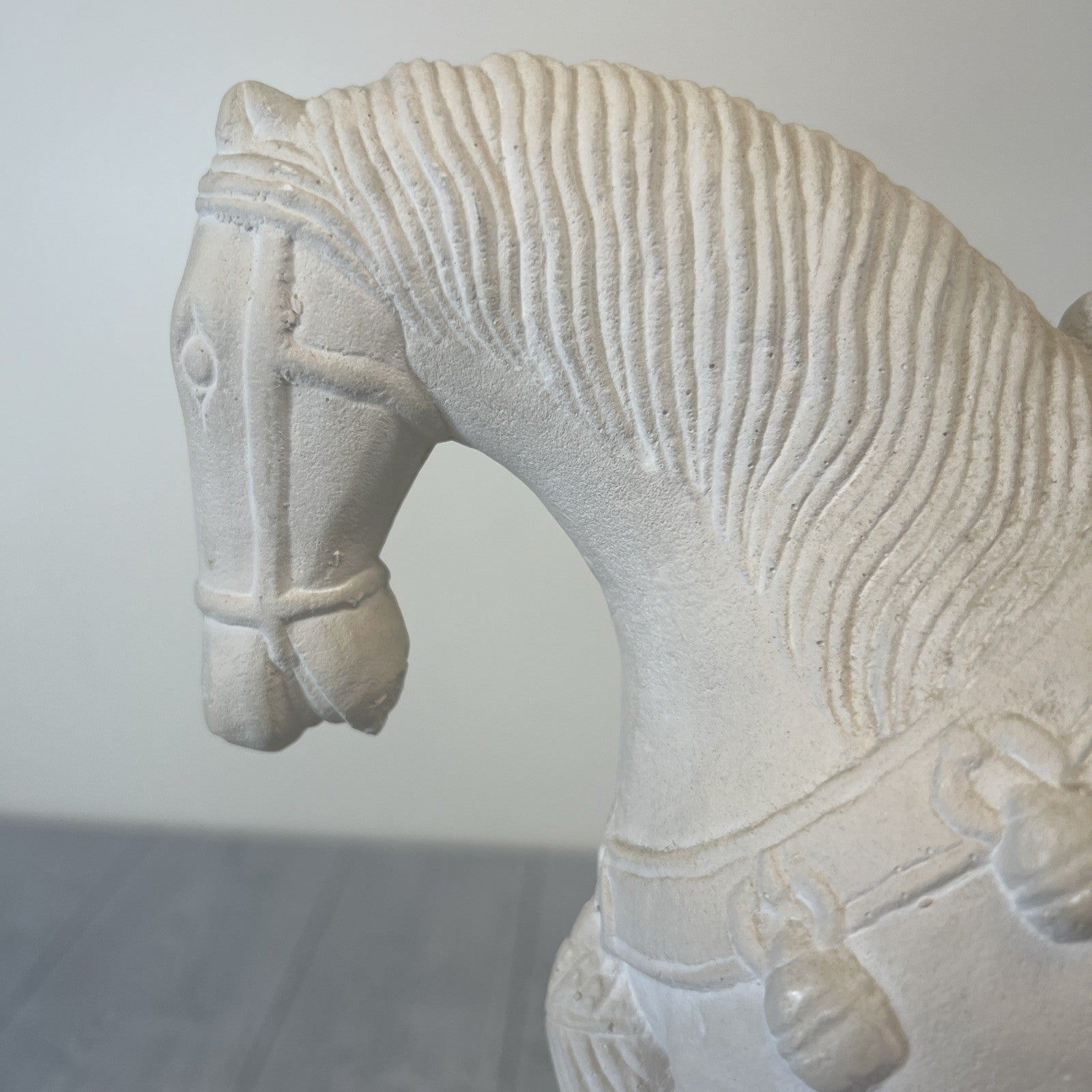 Plaster Sand Color Tang Dynasty Style Horse Detailed Saddle/Harness On Block