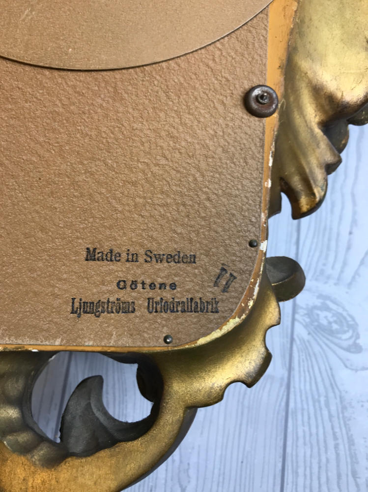 Westerstrand Swedish Hand Carved Wooden Gold Wall Hanging Clock Rococo Style