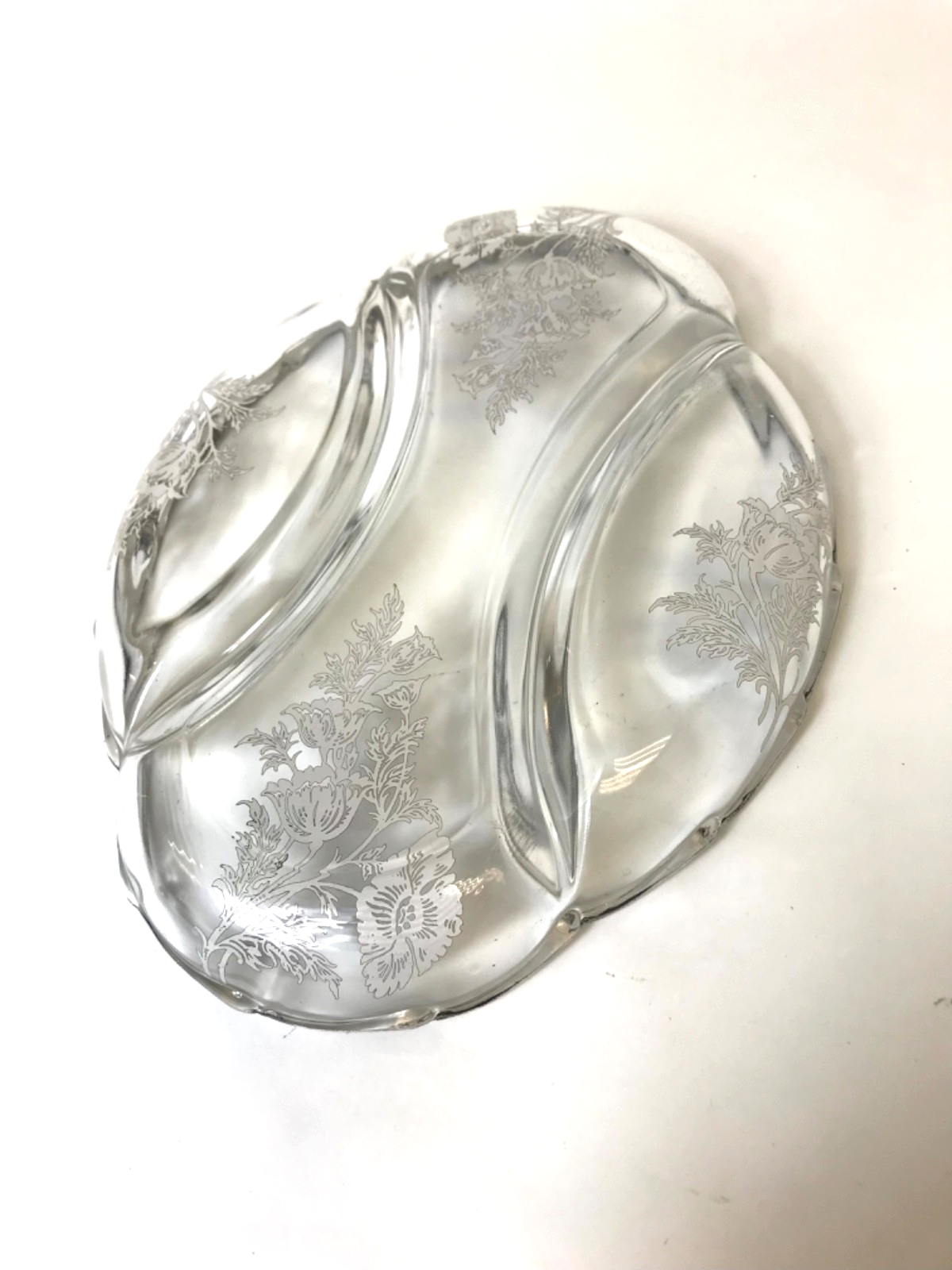 Silver City Glass Company Divided Relish Dish featuring Sterling Silver Overlay