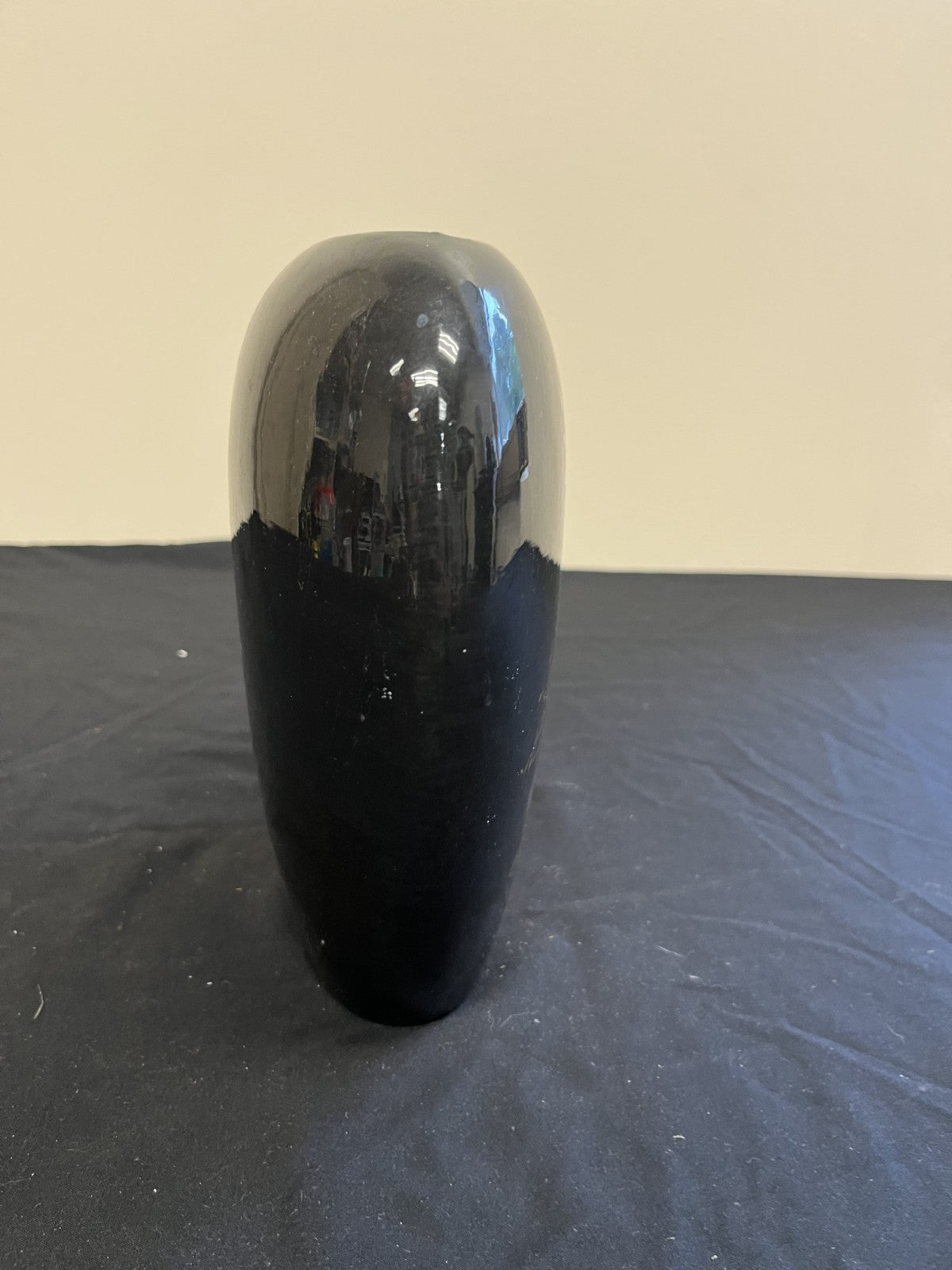 Vintage 80s Black and Gold Peacock Flat Oval Vase