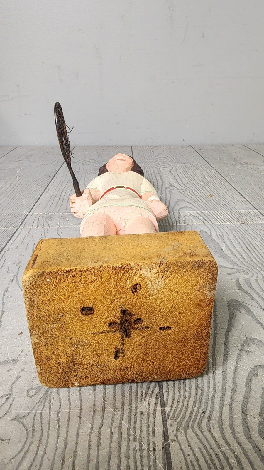 Vintage Hand Carved Wooden Statue Woman Playing Tennis Statue Wood Carving A