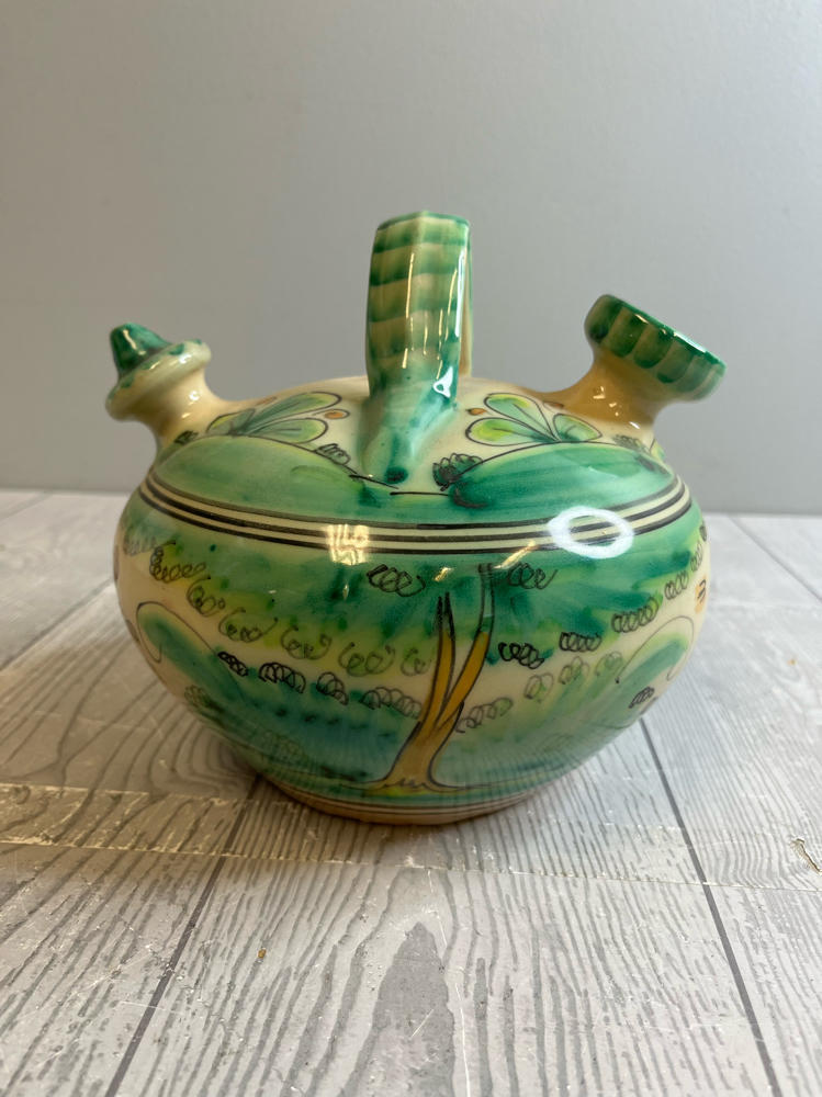 Botijo Water Cooling Container Spain Traditional Clay Pottery Blues and Greens