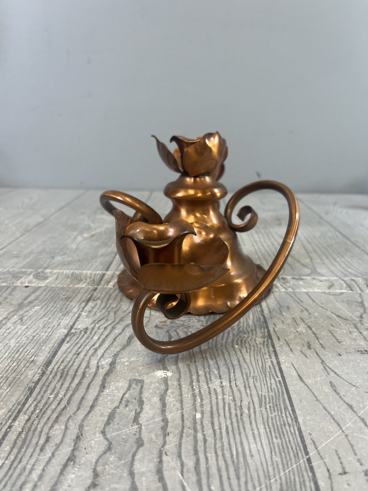 Georgian Copper Candelabra Twist 3 Candlestick Holder Rose Detail Stamped