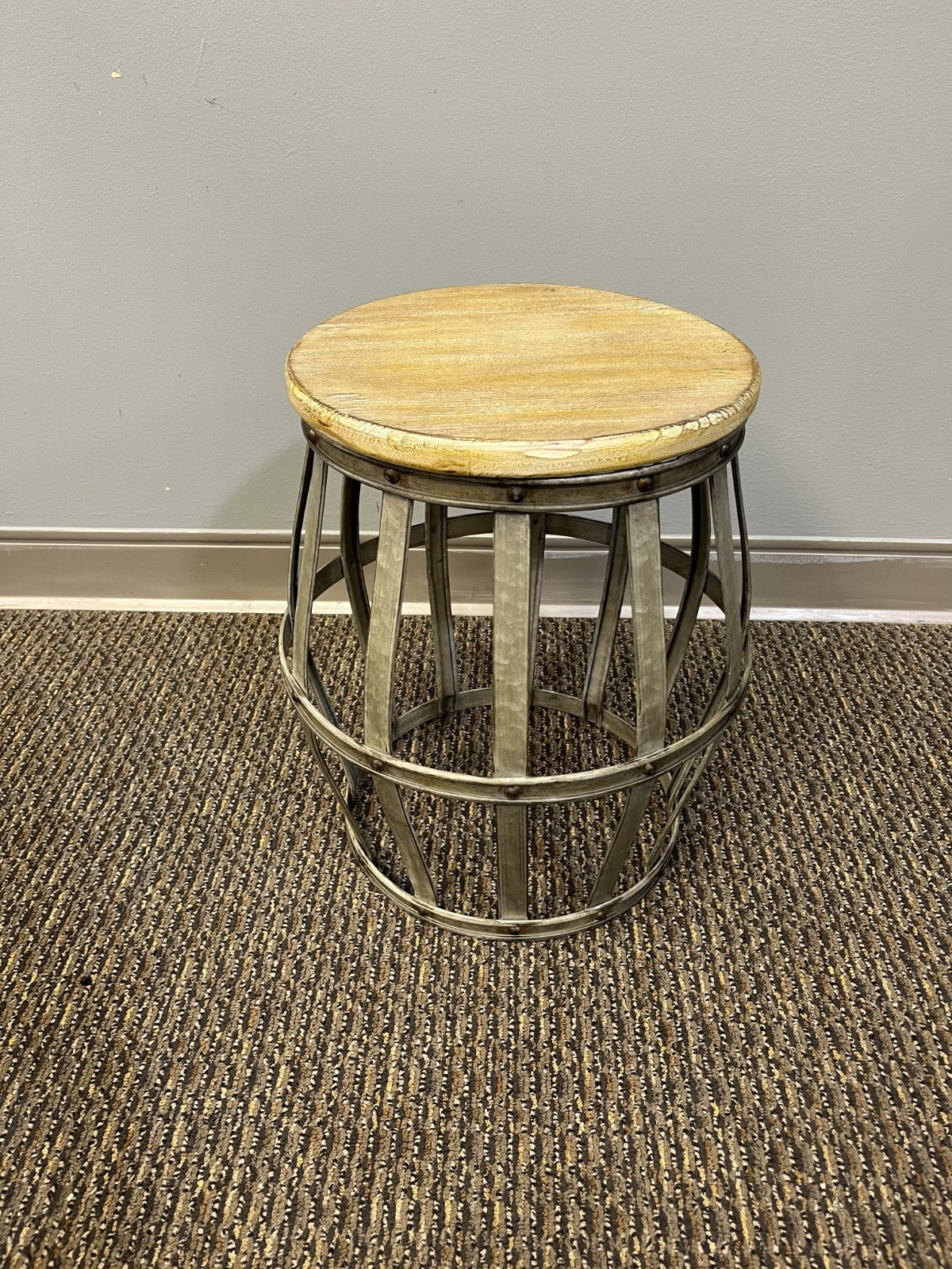 Stool with Wood Top Cage Base Decorative Storage for Creative Displays