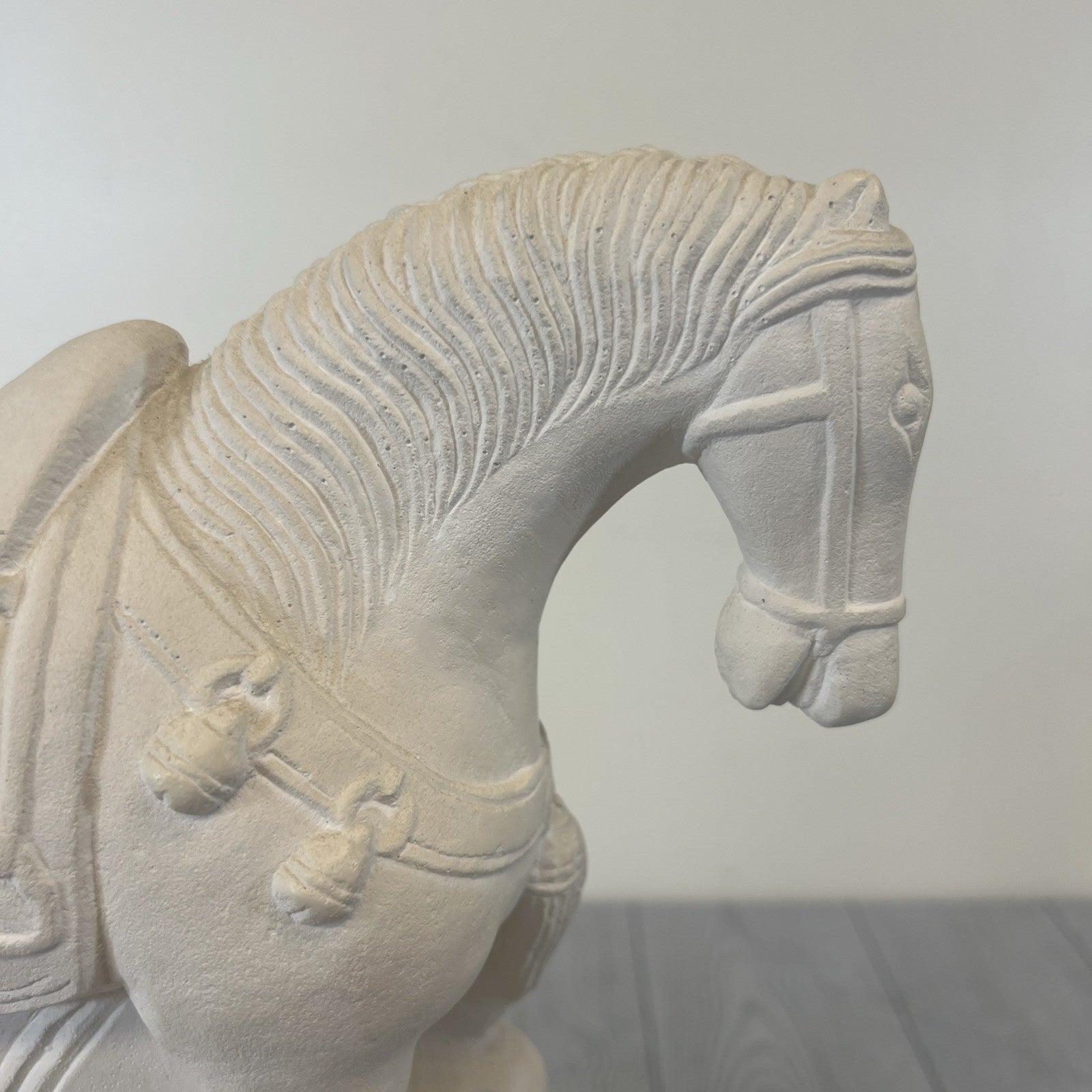 Plaster Sand Color Tang Dynasty Style Horse Detailed Saddle/Harness On Block