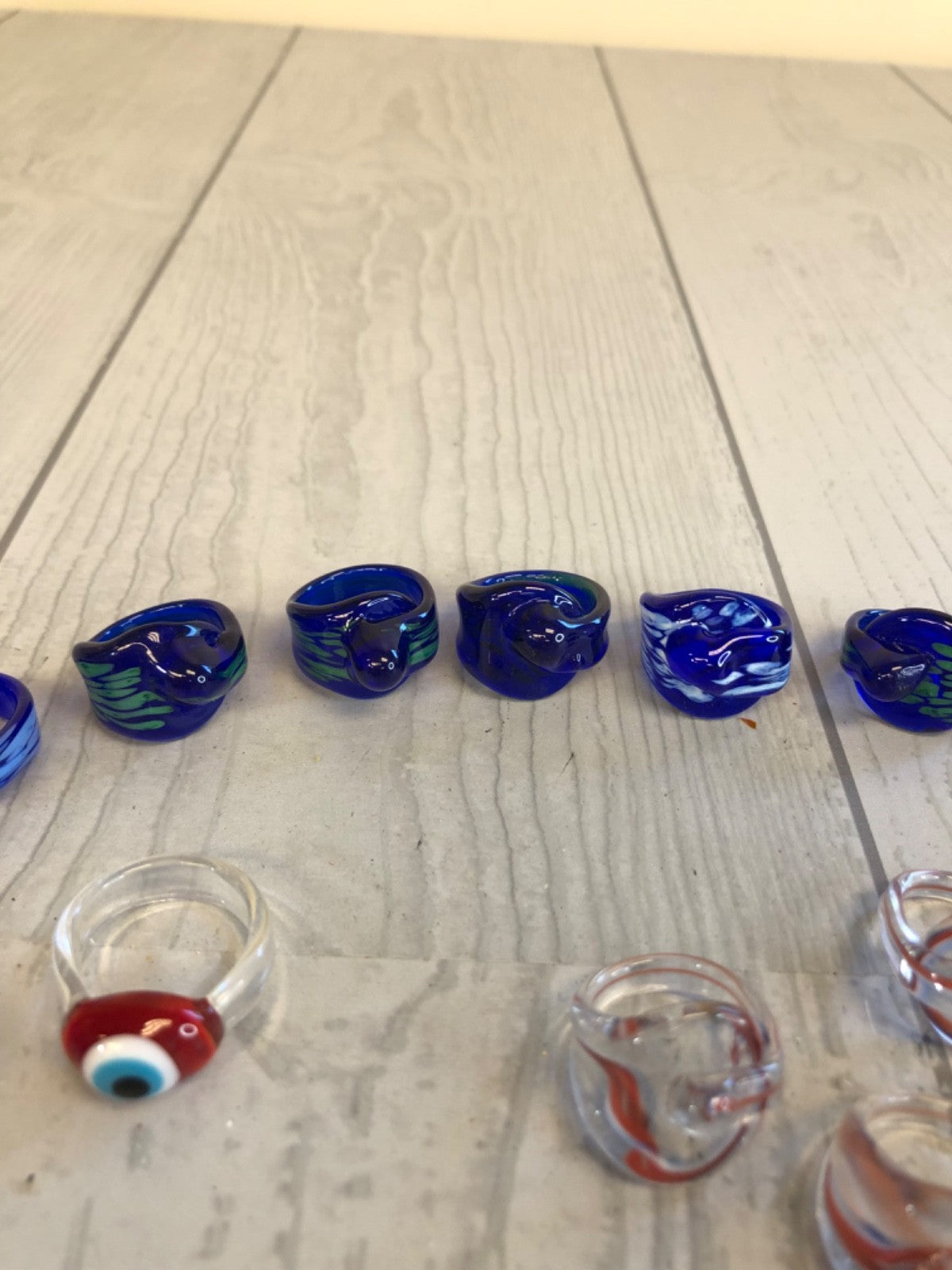 Lot of Colorful Glass Costume Rings - 76.75 grams of Glass Rings