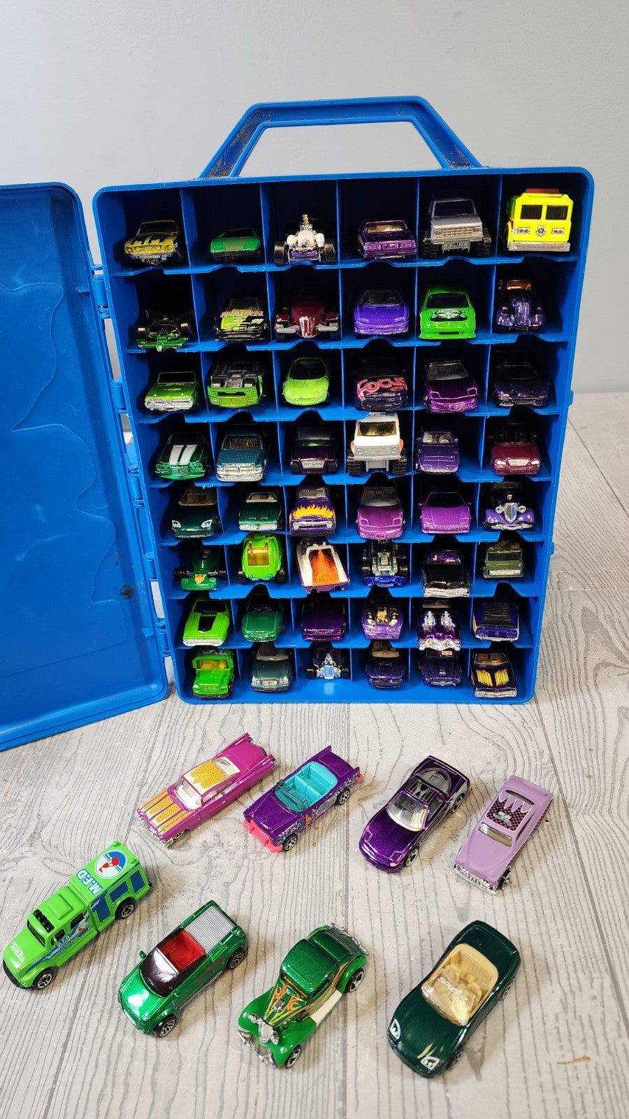 Mattel Hot Wheels Blue 48 Car Carrying Case Filled with 56 Cars! 2000s (Box 4)