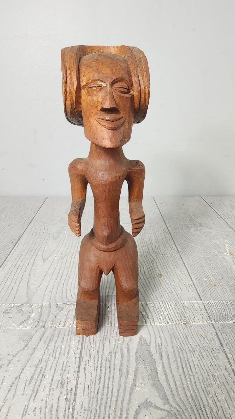 Unique 11" Vintage Wood Carved Man with Head Adornment