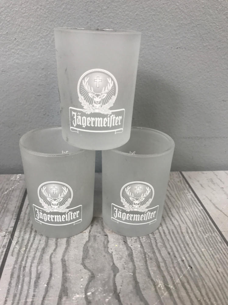 Set of 3 Jaegermeister Frosted Shot Glasses - Heavy Duty Bar Shot Glasses