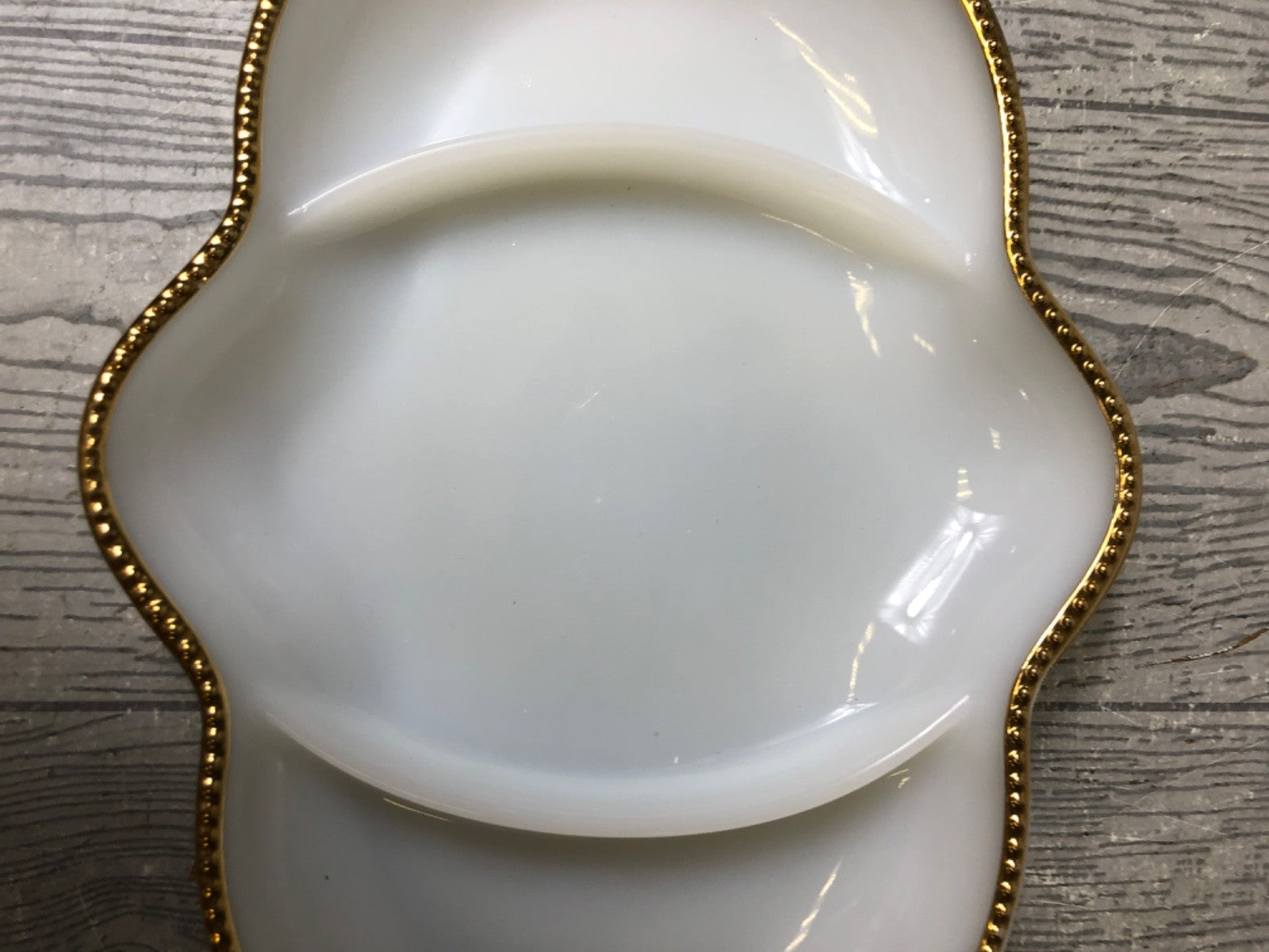 Vintage Fire King Milk Glass Relish Dish, Gold Edged Fire King Separated Platter