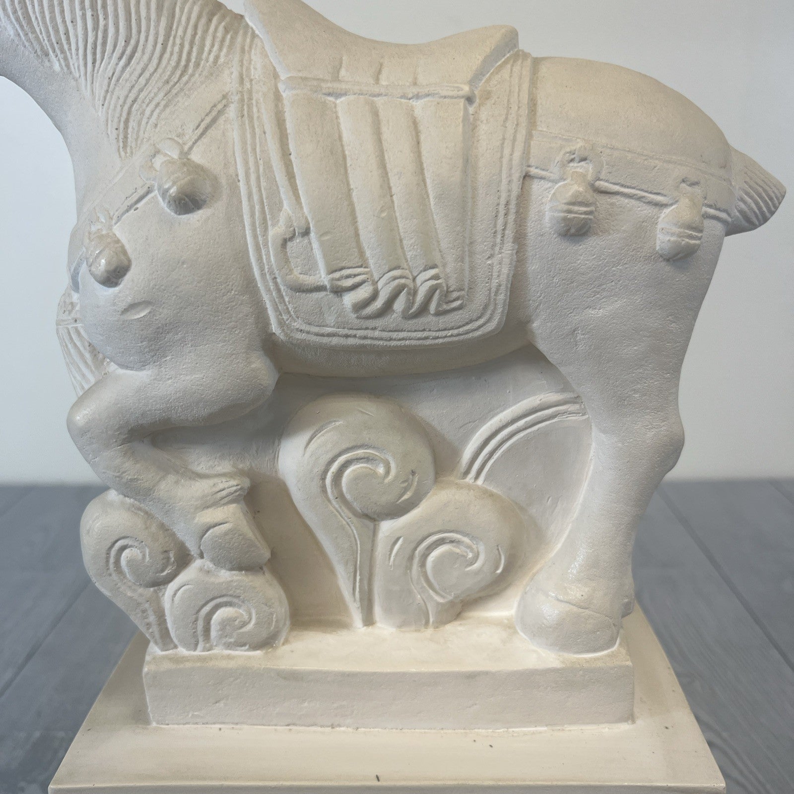 Plaster Sand Color Tang Dynasty Style Horse Detailed Saddle/Harness On Block