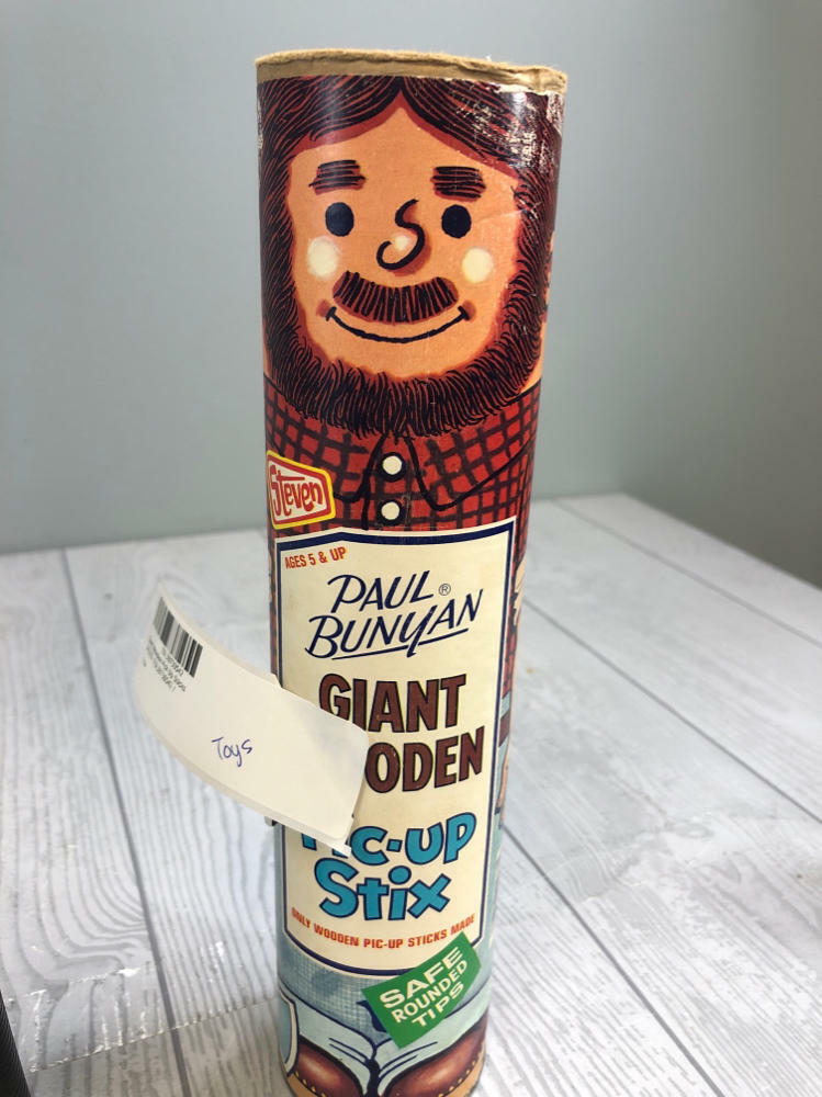 Vintage STEVEN 1978 Paul Bunyan Wooden Pic-Up Stix with Holder - No Lid Included