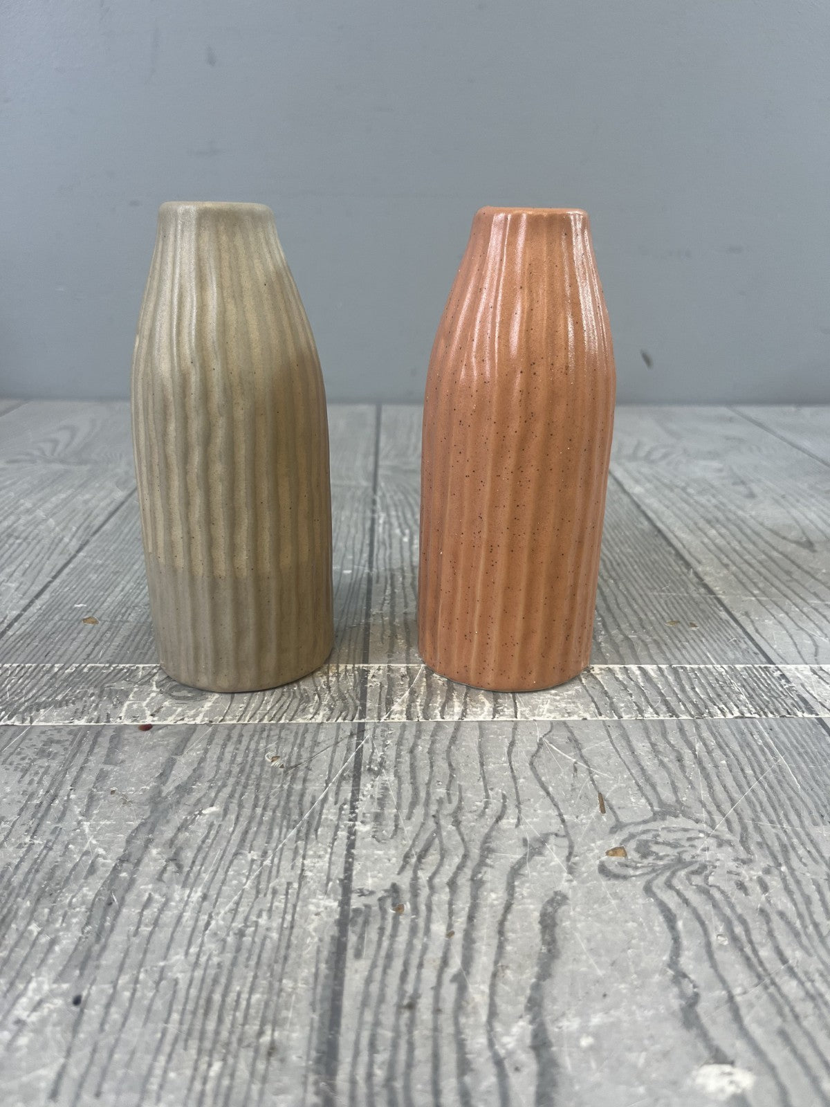 Pair of Anthropologie Bud Vases Small Stone Ware Ceramic Terracotta