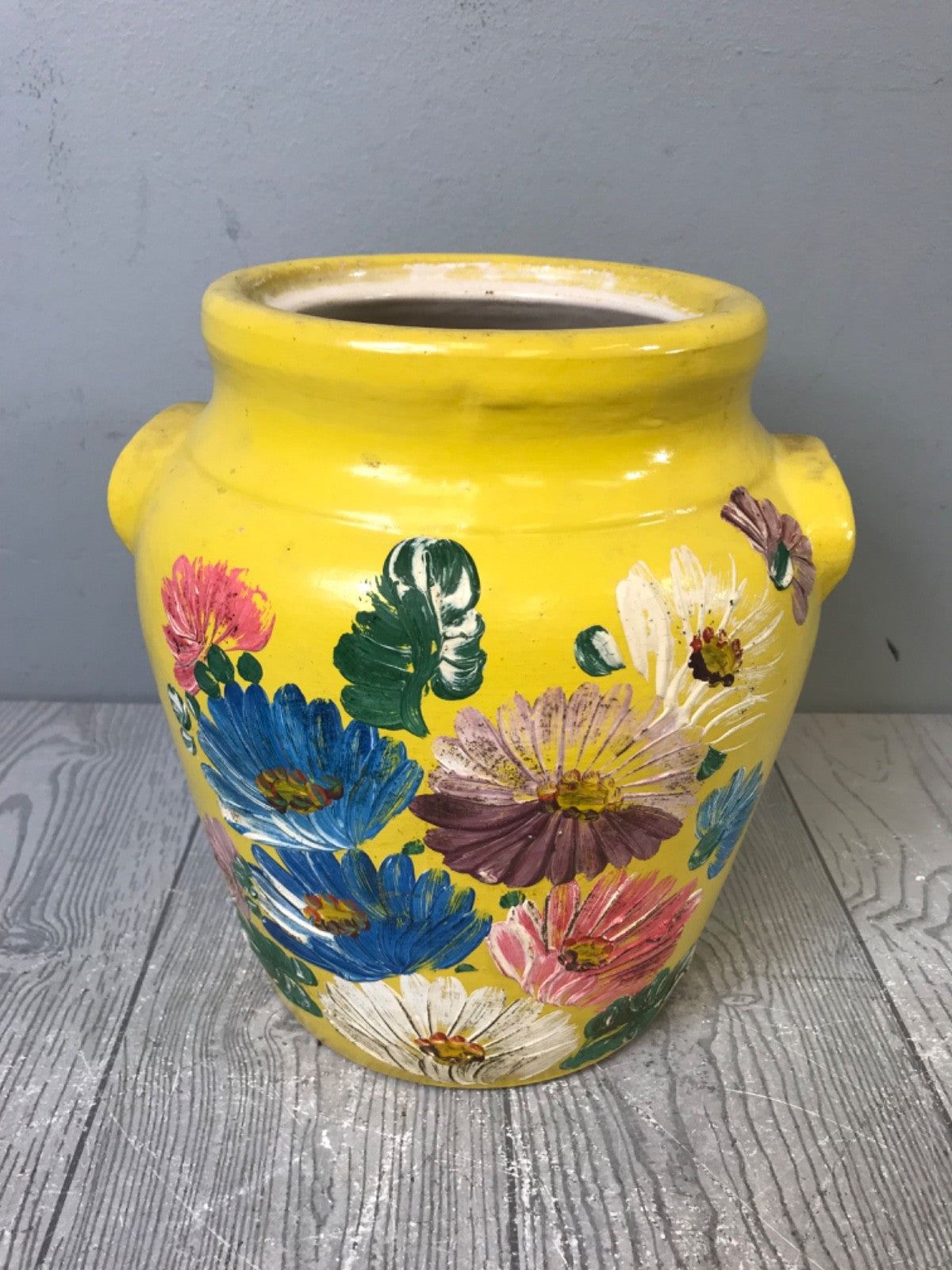 Ransburg Cookie Jar circa 1930s Hand-Painted Floral on Yellow Clean Vintage