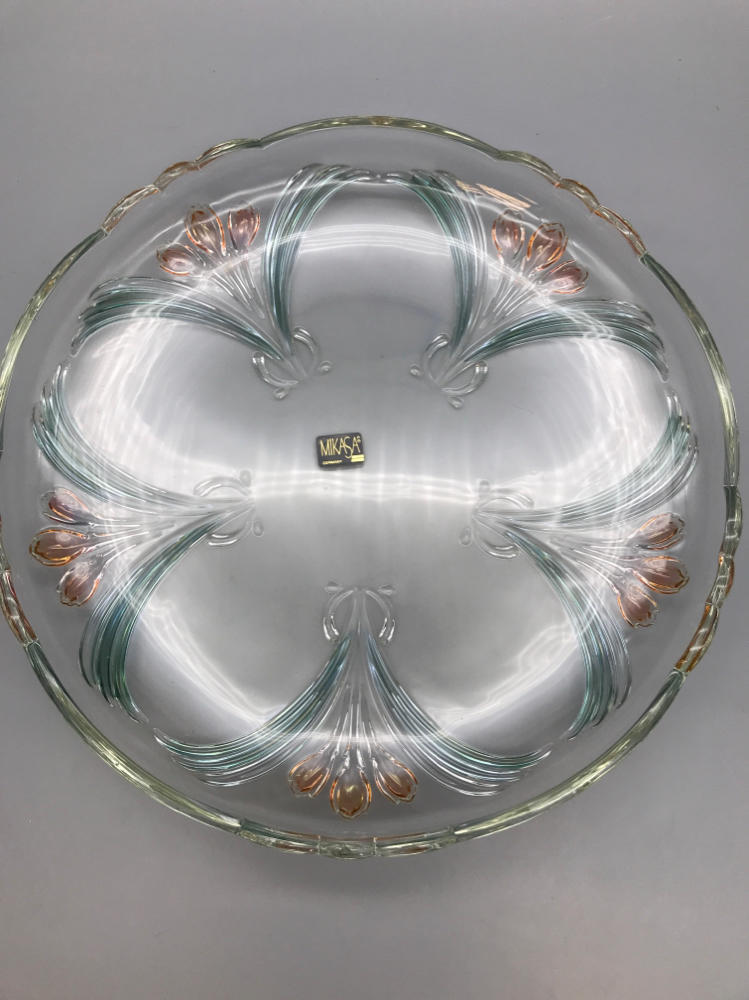 Mikasa French Floral Bouquet 12.5" Round Serving Glass Platter - New in Box