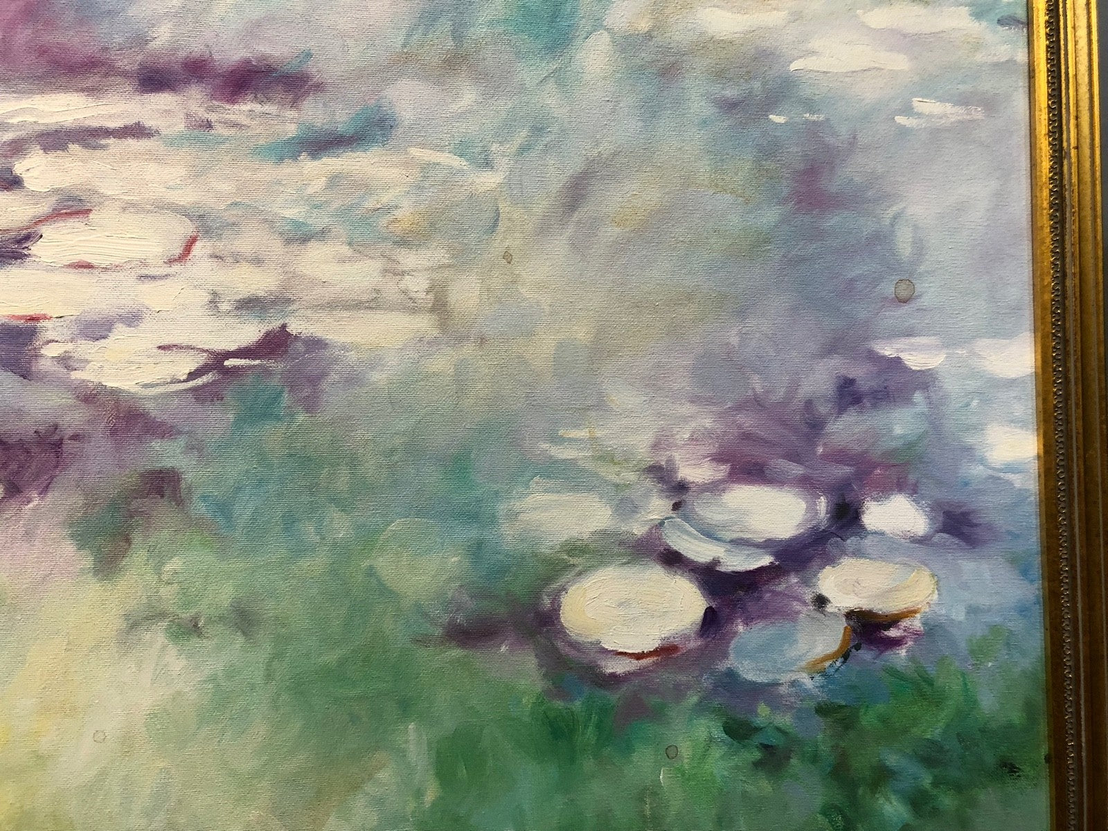 Framed Art Painting of Claude Monet Water Lilles Replica - Signed - Gold Frame