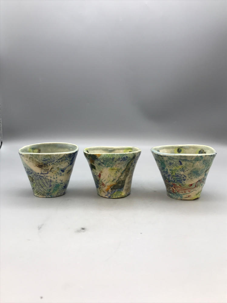 Set of 3 Beautiful Hand Painted Japanese Tea Cups - Home/ Kitchen Decor - Signed