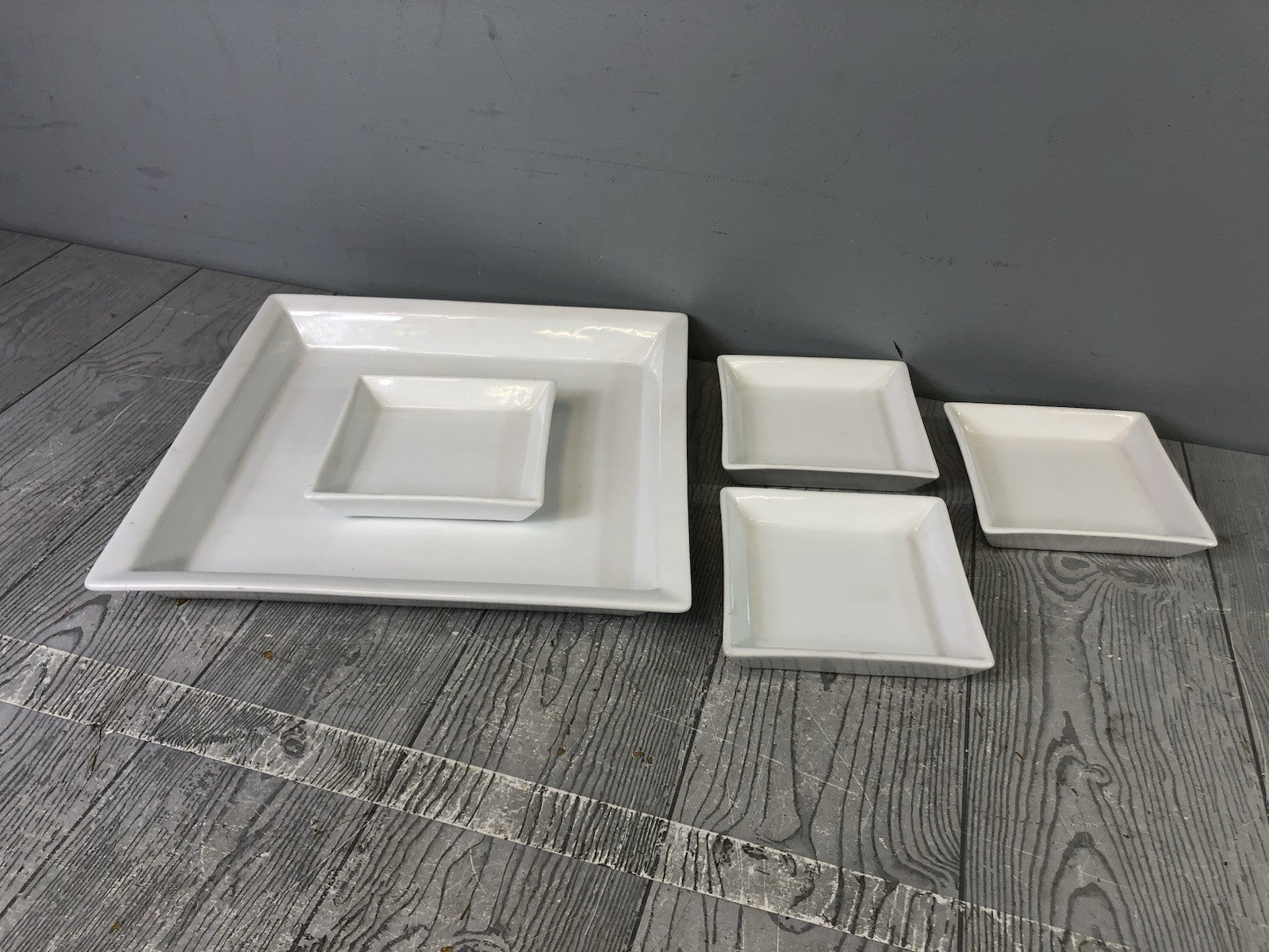 Crate & Barrel White Serving Plates - One Large Plate and Four Small Plates