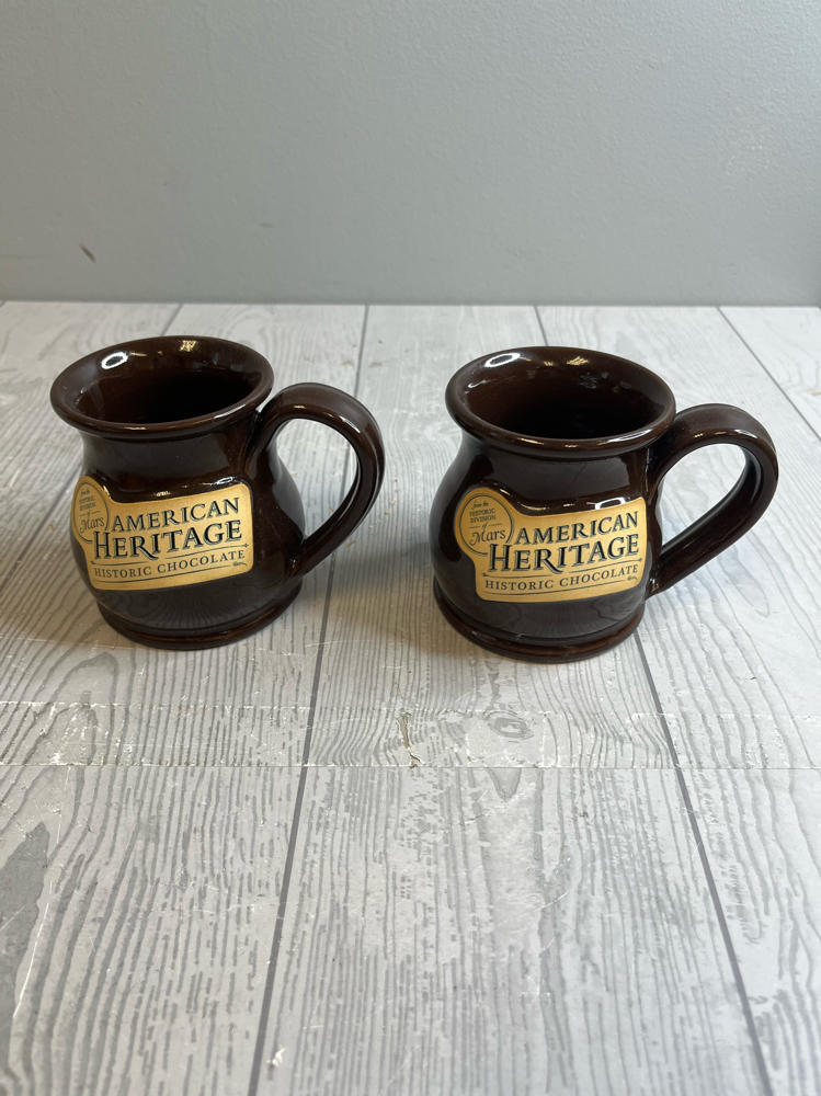 Set of TWO of Mars Historic Chocolate American Heritage Mugs Deneen Art Pottery
