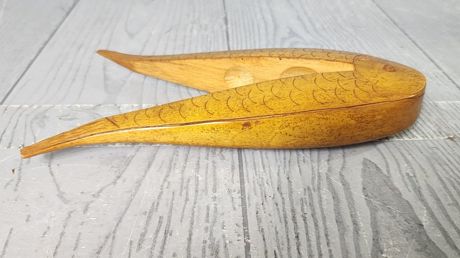 Vintage Scandinavian Fish Nutcracker, Carved Wood Large Folk Art Nutcracker