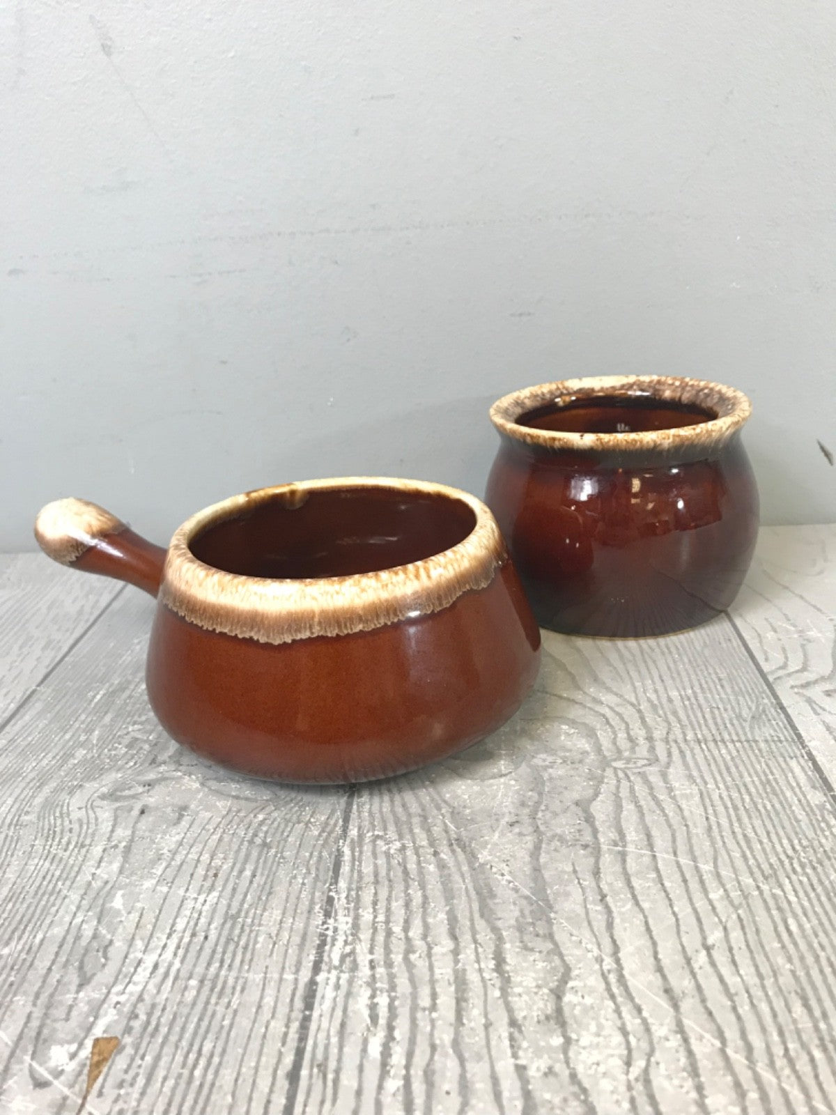Pair of Mccoy Crock Brown Pots Chili Bowl and Hull Bowl - Kitchen Bowls