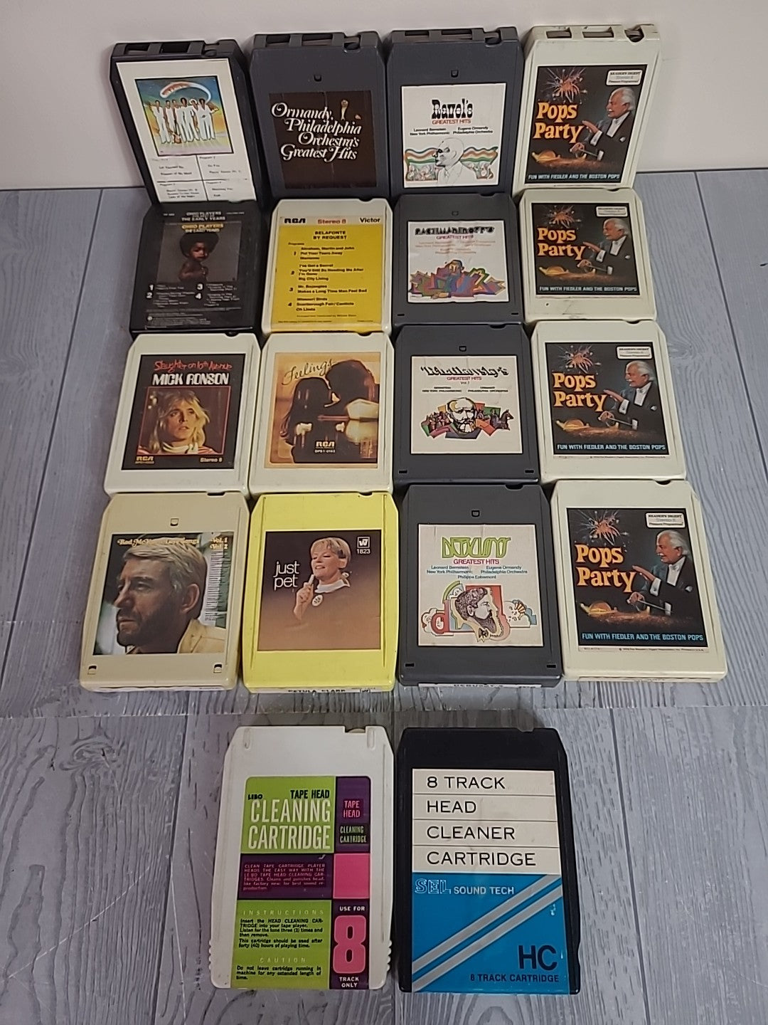 Lot Of Sixteen Miscelanious Musical 8 Tracks And Two Cleaning Cartidges