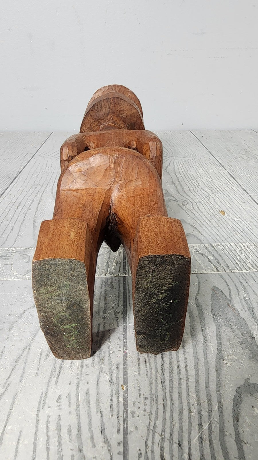 Unique 11" Vintage Wood Carved Man with Head Adornment