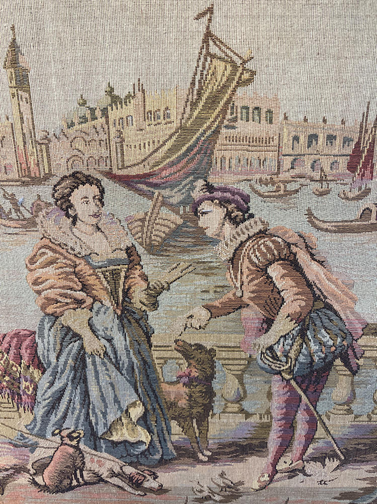 Vintage Pictorial Tapestry Romantic Tapestry in Gilded Gold Frame