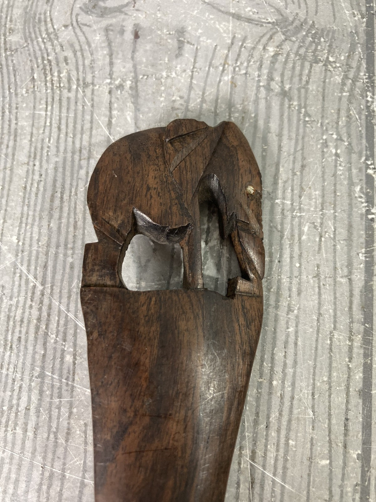 Decorative Hand Carved Wooden Spear with an Elephant on the Handle Side