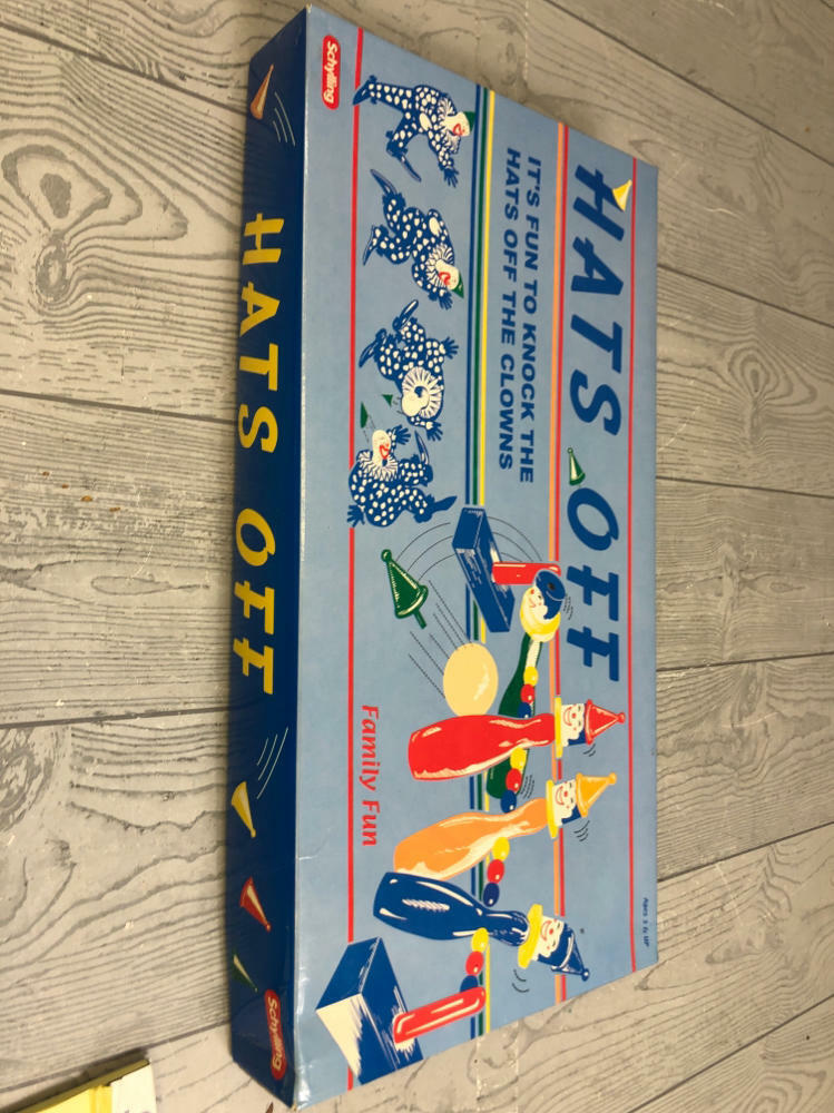 Vintage "Hats Off" Wooden Clown Pins Bowling Board Game Schylling Original Box