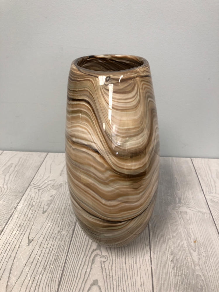 Zorza Mocha Swirl Vase Made in Poland Illusion of Sand Flecks of Gold Glitter
