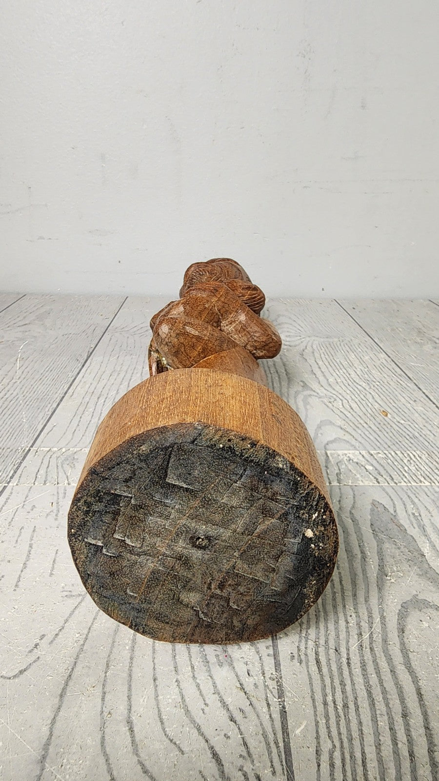 Unique!!! 16" Vintage Tribal Wood Carved Nude Woman Holding Baby