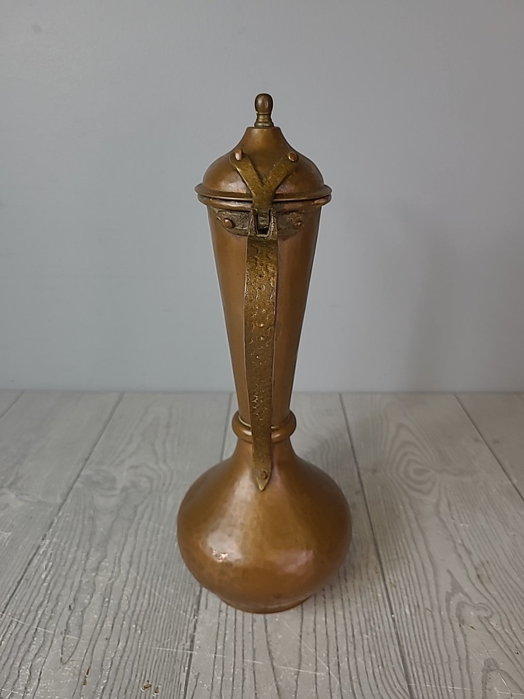 Antique VTG 12.5” Hammered Copper and Brass Tea Pot Turkish Pitcher Coffee Decor