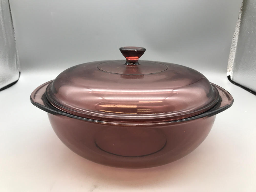 Vintage Cranberry Pyrex 024 2L Bowl with Handles and Lid Casserole Dish
