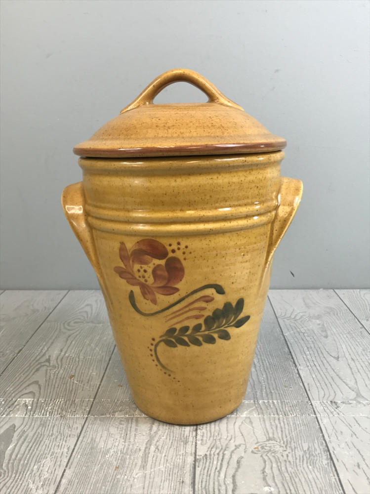 ROYAL HAEGER POTTERY Glazed CROCK Tall Lidded Gold Yellow Jar Made in USA 14"