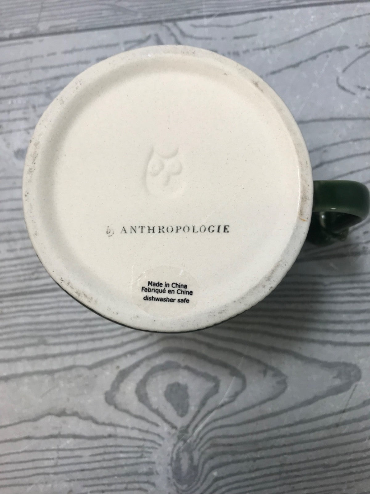 Green Anthropologie Visionary "Thinker" Mug - Green Mug With Owl on Handle