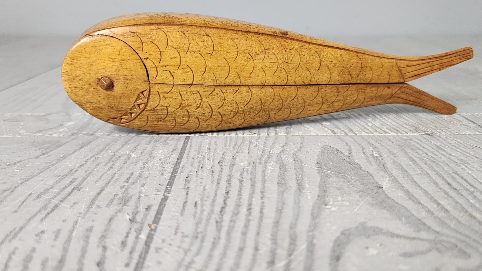 Vintage Scandinavian Fish Nutcracker, Carved Wood Large Folk Art Nutcracker