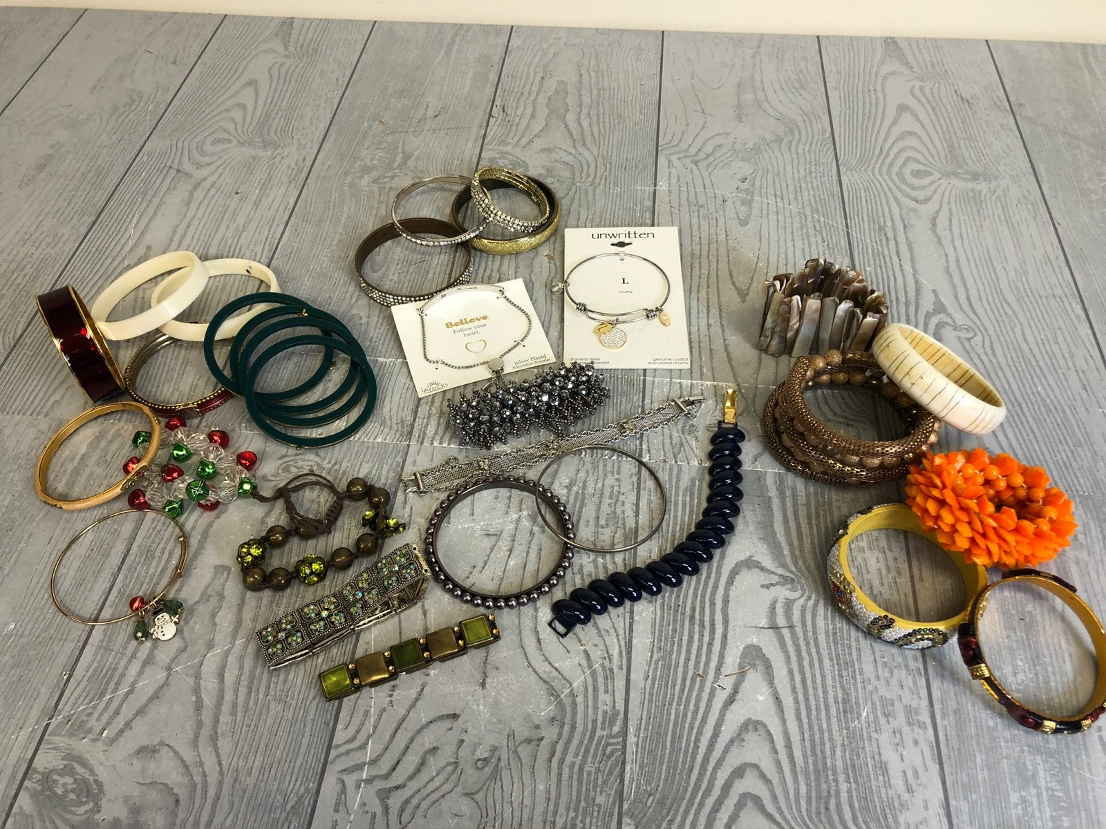 1.6 Pound Lot of Bracelets and Bangles- Costume Jewelry for Wearing or Crafting