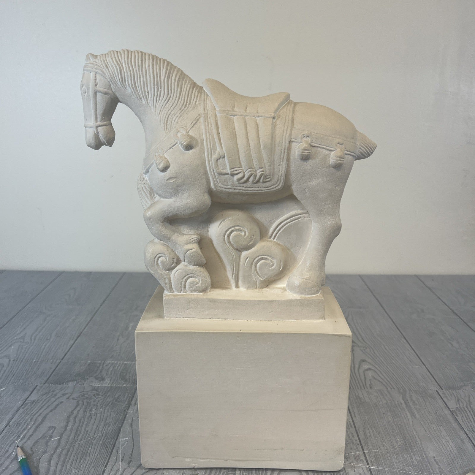 Plaster Sand Color Tang Dynasty Style Horse Detailed Saddle/Harness On Block