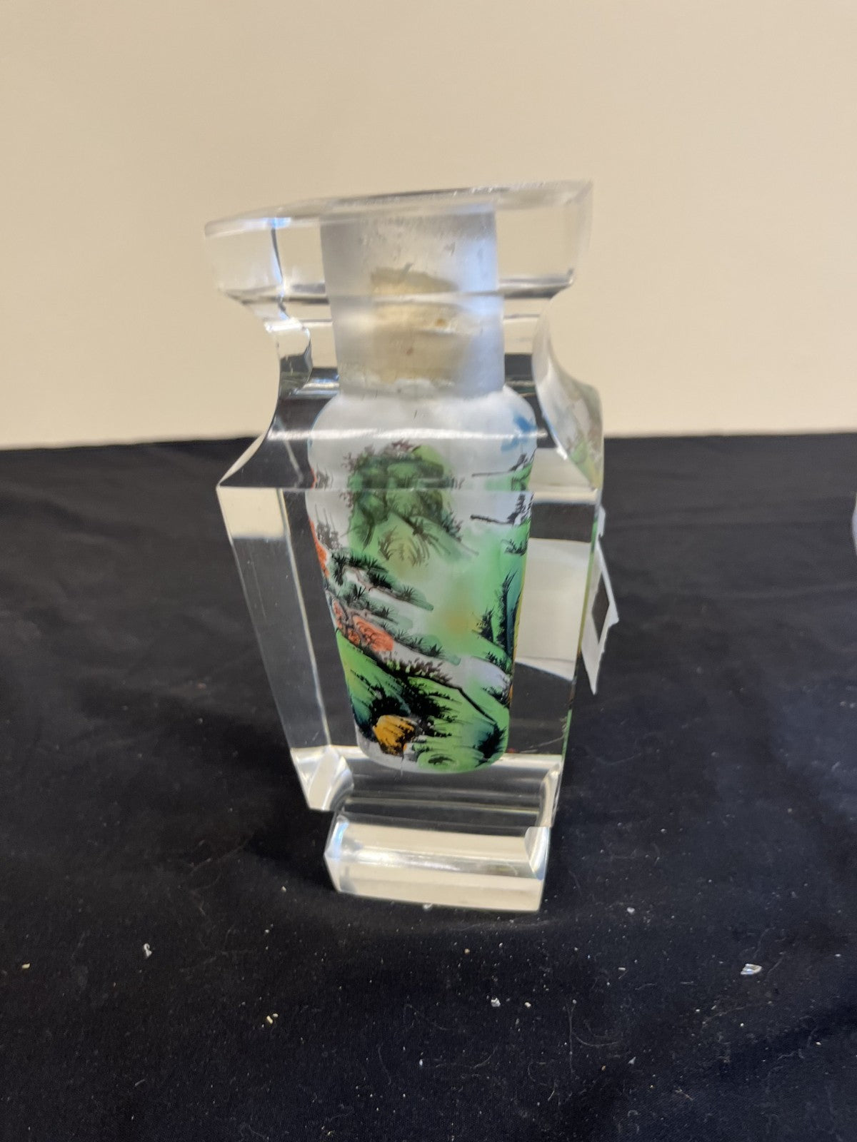 Vintage Asian Bottle Glass Reverse Painted Snuff Jar Bud Vase Hand Painted