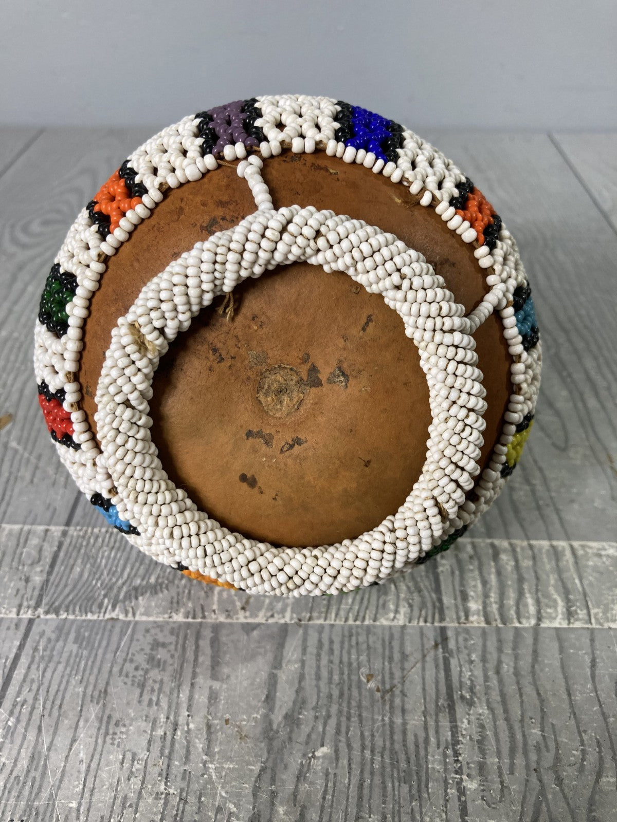 African Zulu Beaded Snuff Gourd Tribal Art & Decor with Elaborate Beadwork