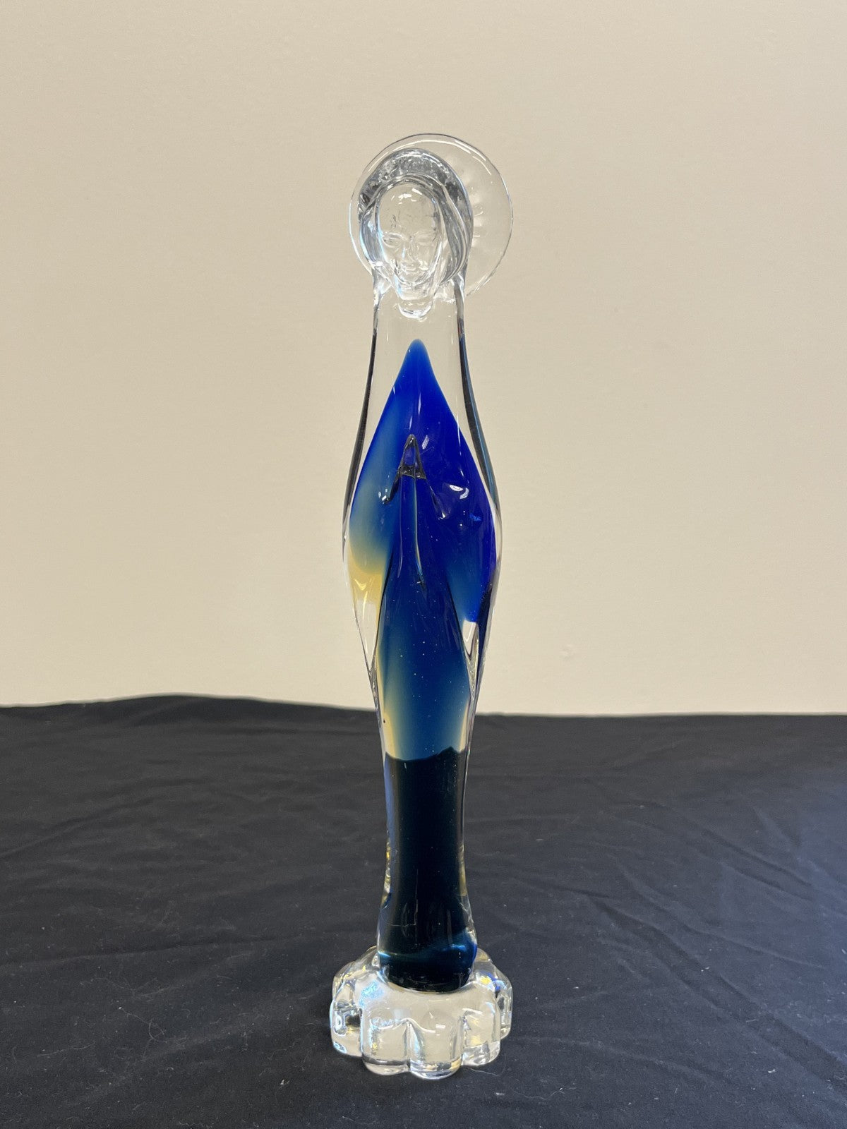 Vintage Blue Glass Madonna Holy Virgin Mary Figurine Marked Murano