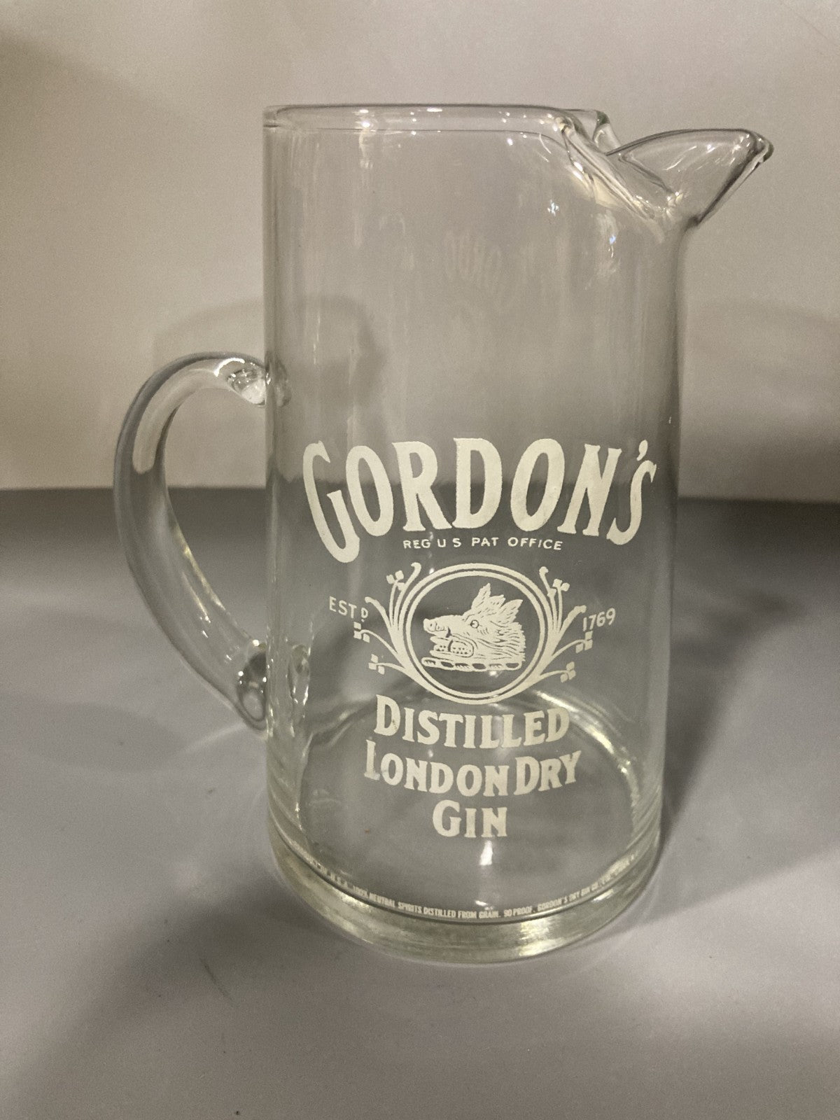 Vintage Collectible Liquor Jug/Pitcher Gordon's Distilled London Dry Gin Clear