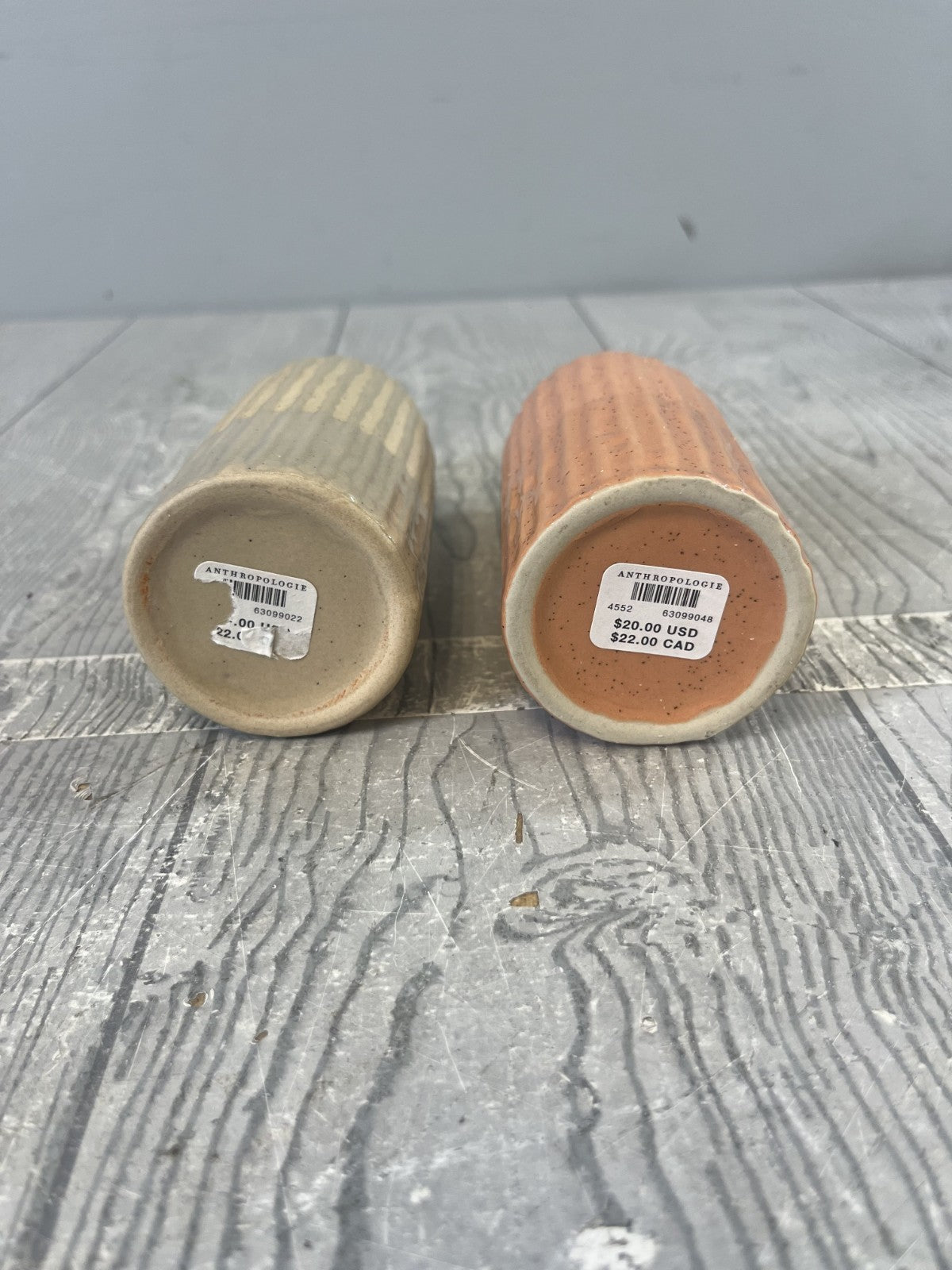 Pair of Anthropologie Bud Vases Small Stone Ware Ceramic Terracotta