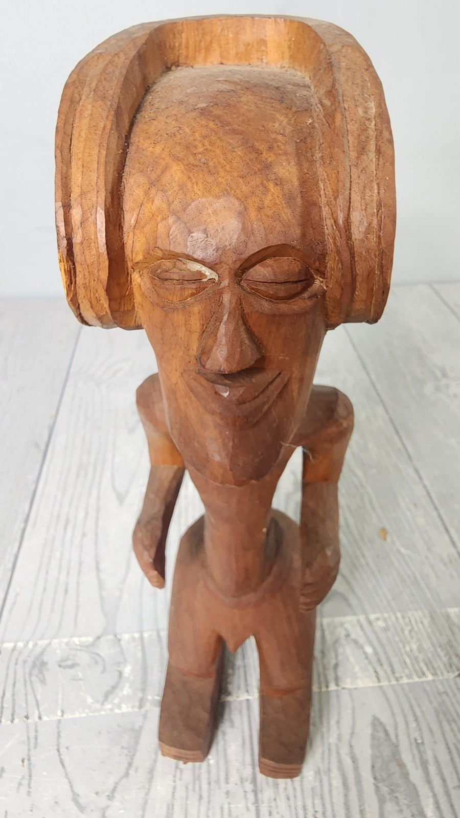 Unique 11" Vintage Wood Carved Man with Head Adornment
