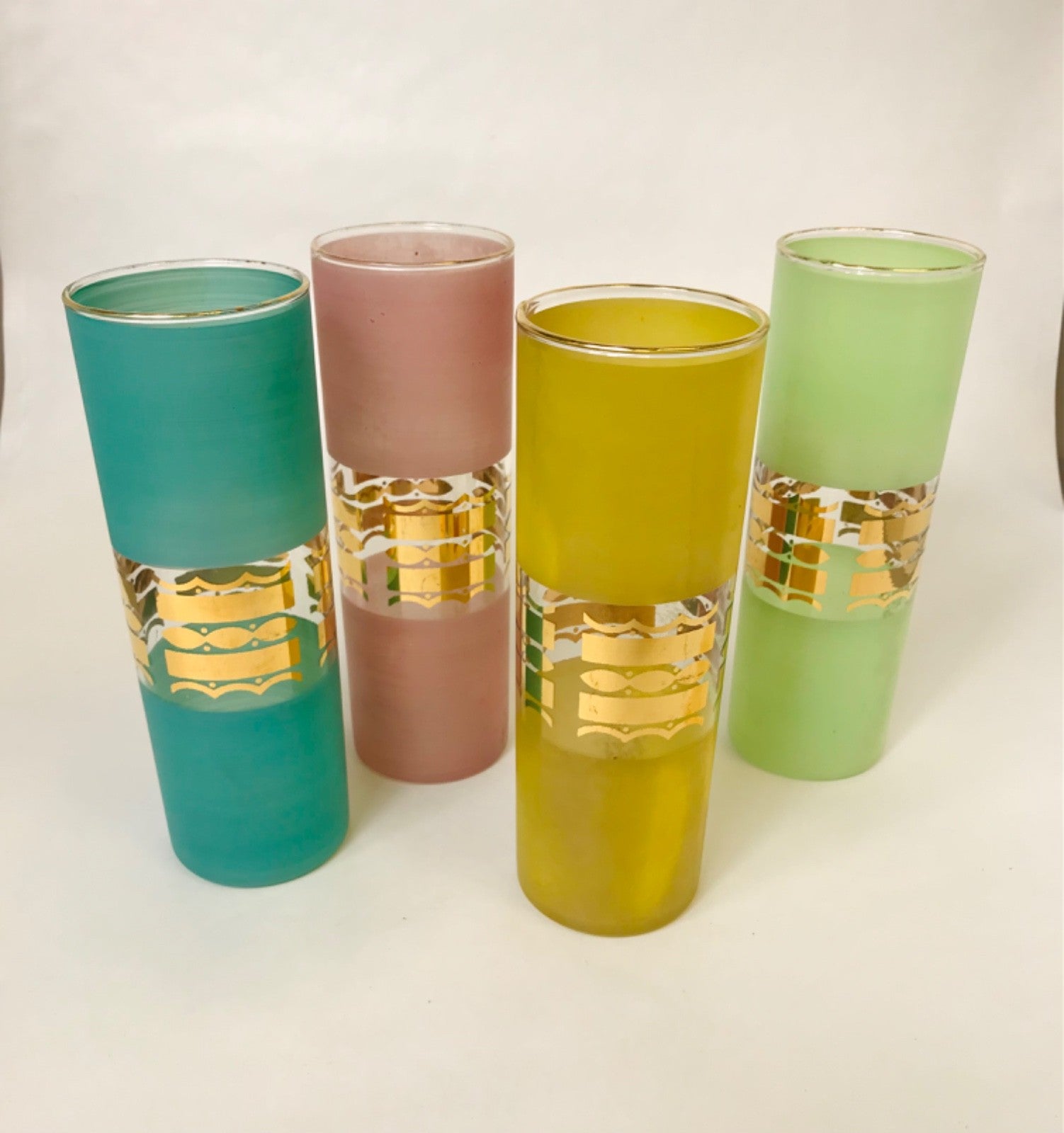 Set of 4 Vintage Bartlett-Collins Frosted Tom Collins Drinking Glasses