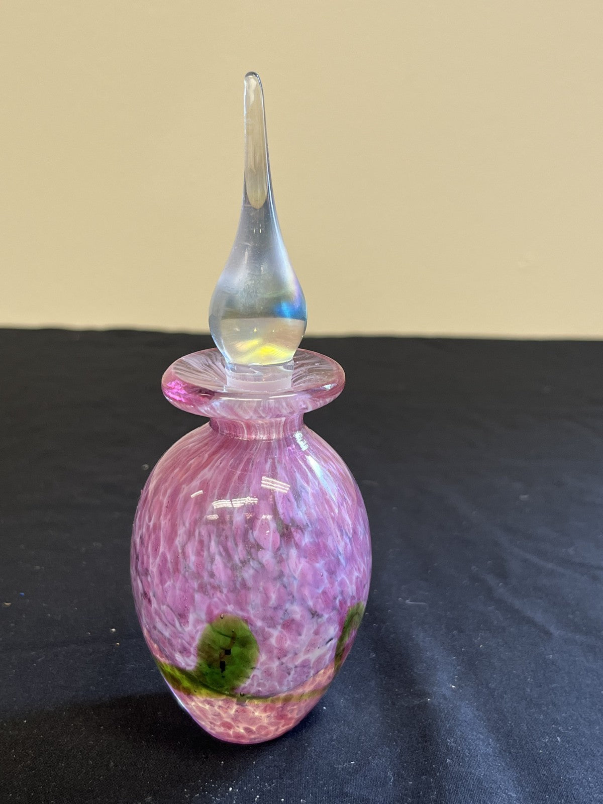 Vintage Art Glass Perfume Decanter with Dropper Pink Green