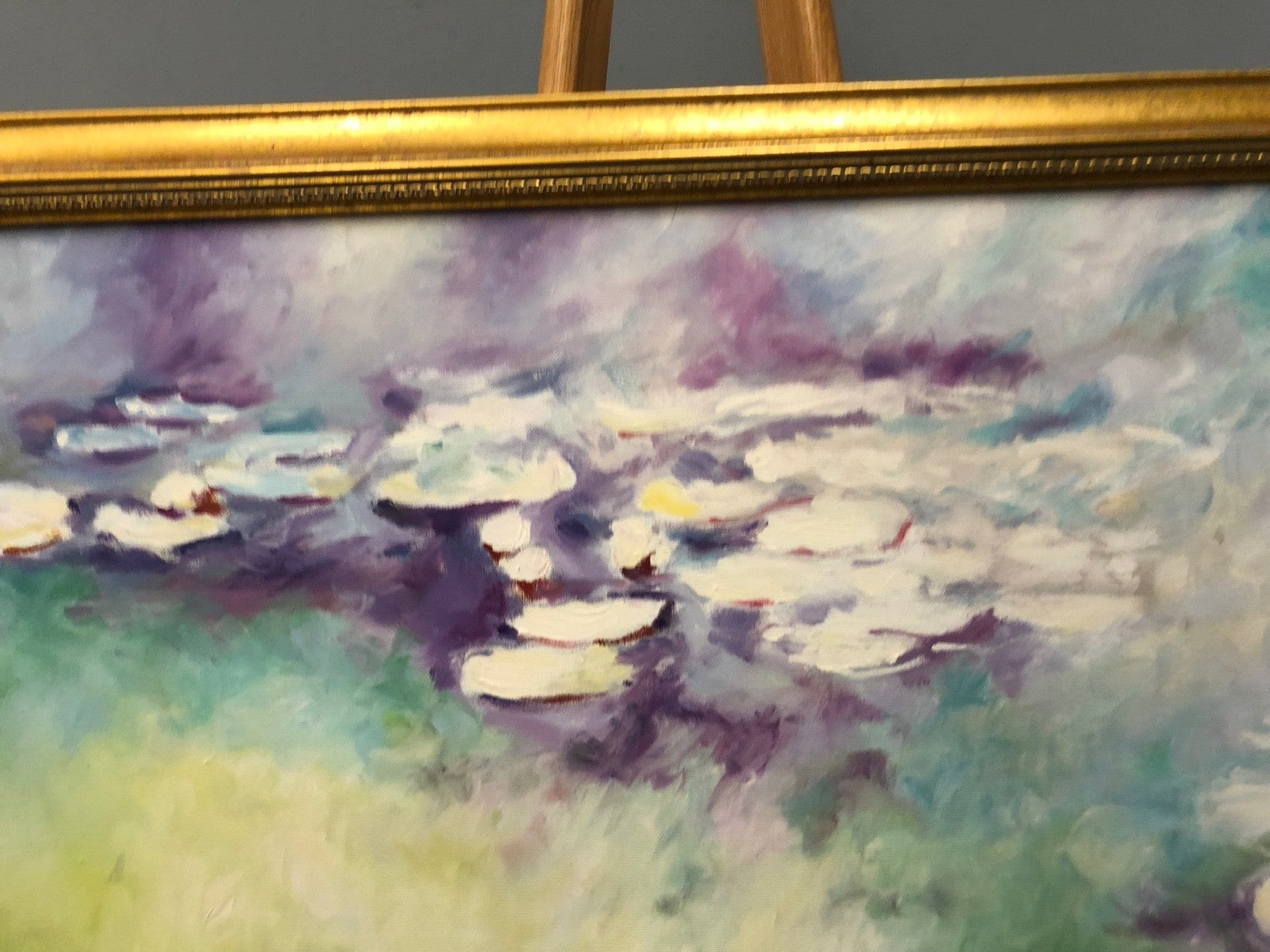 Framed Art Painting of Claude Monet Water Lilles Replica - Signed - Gold Frame